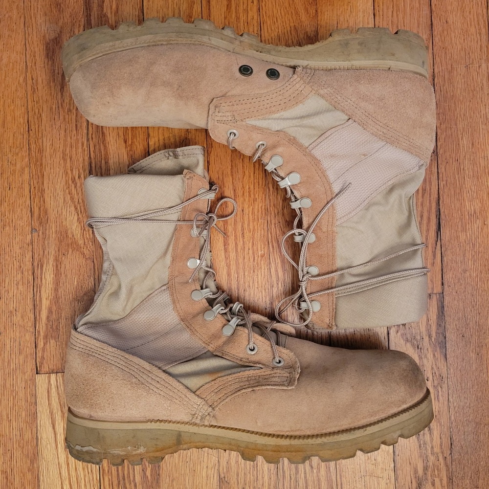 Military Desert Tan Combat Boots Vibram Soles Suede Combat Hot Weather 11.5R‎